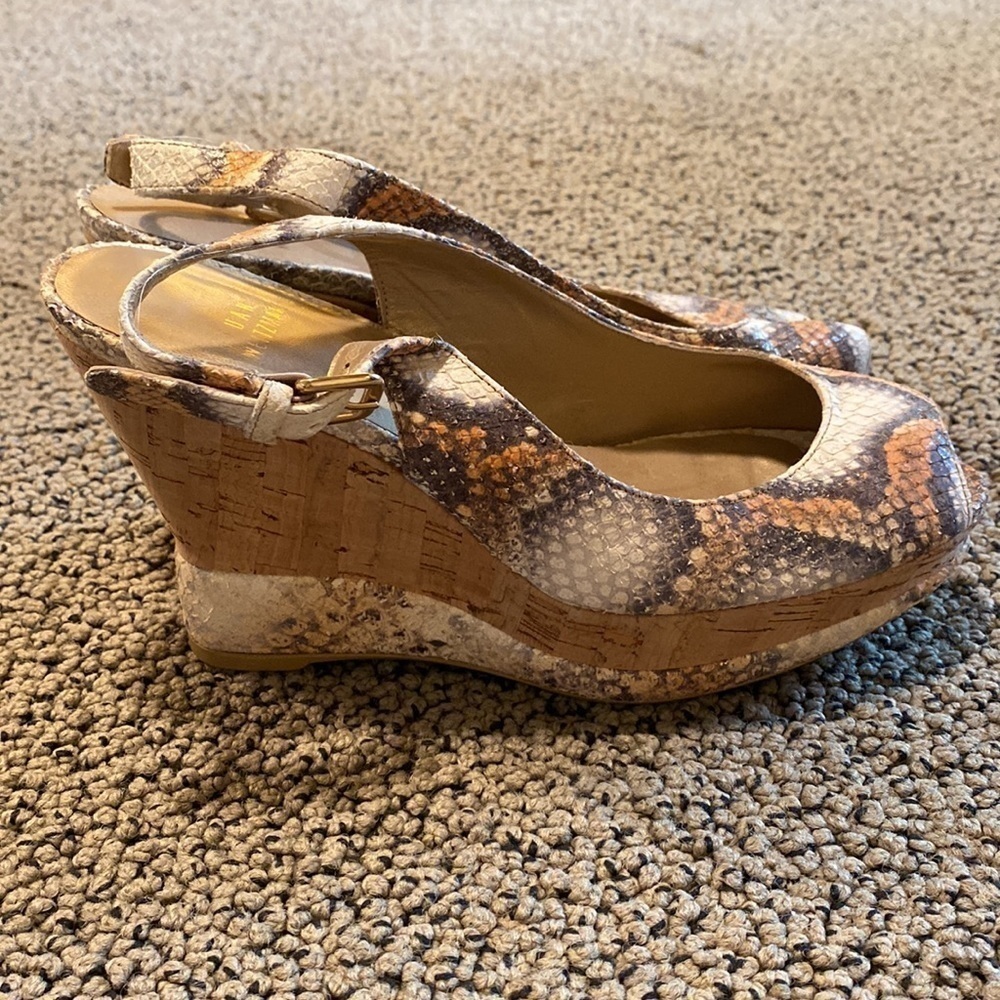 Stuart Weitzman Snakeskin Wedge Slingback Sandals Size 6.5- Like New - Picture 3 of 9